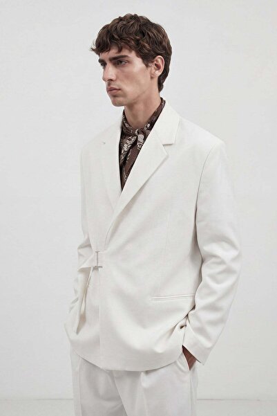 Antioch White Relax Fit Belted Blazer Jacket