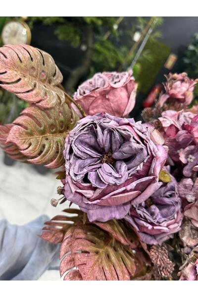 NC Home Design Yapay Yanık Gül Pembe Devetabanı Aranjmanı ile Buket 4 Çoklu Dal