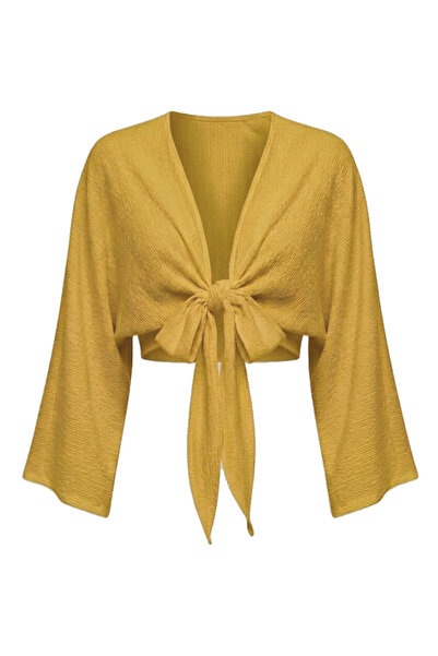Tmptekstil Front Tie Short Sleeve Shirt Yellow