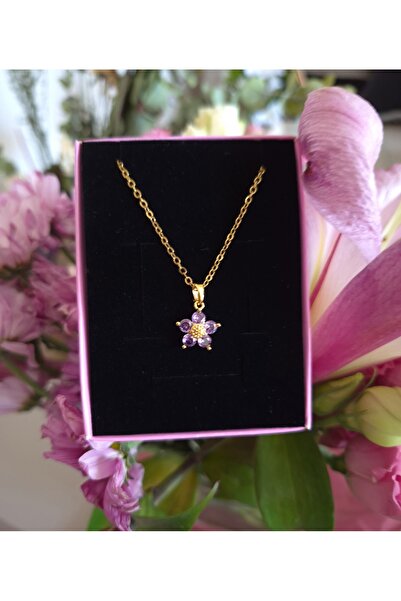 glactuca craft Purple Flower Steel Necklace