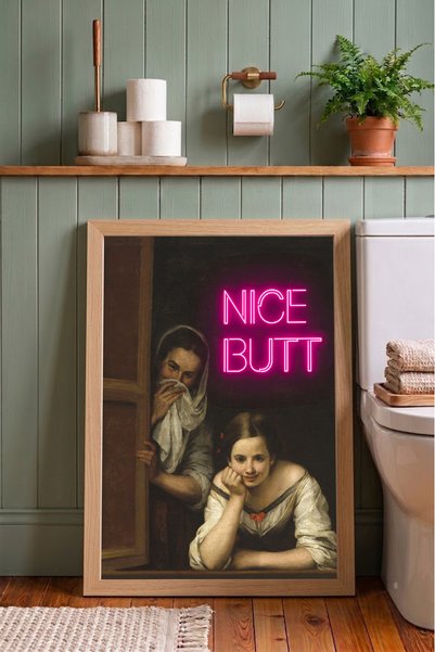 Günışığı Atölyesi Nice Butt Komik Banyo Çerçeveli Tablo - Eğlenceli Tuvalet W...