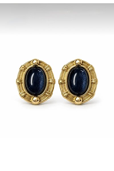 Emine seker jewelry VIP Gece Laciverti Oval Taşlı Küpe