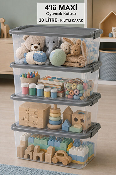 Meleni Baby 4-Piece Toy Organizing Box - Storage Box with Locking Lid, Baby R...