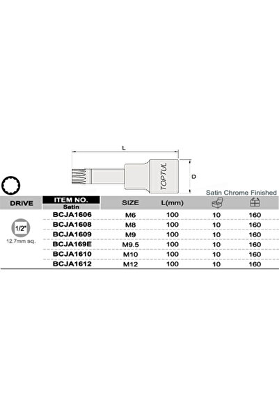 TOPTUL Long slotted wrench head 1/2 M6