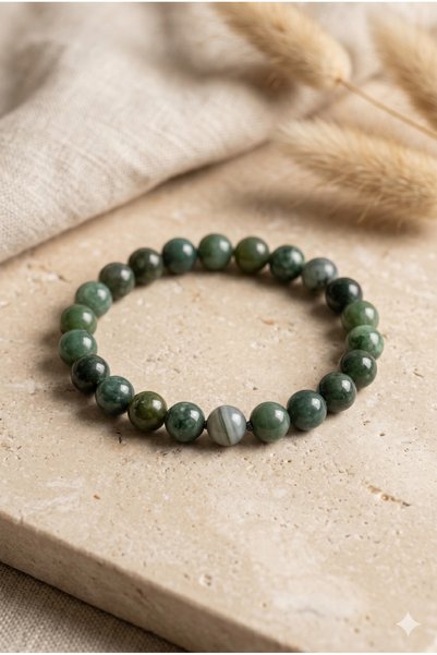 ZGNOVA Handmade Jade Round Natural Stone Flexible Bracelet