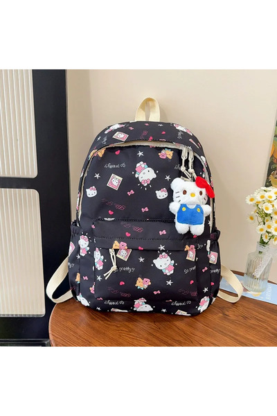 Hello Kitty حقيبة ظهر هيلو كيتي، حقيبة مدرسية. مع دمية قطيفة صغيرة