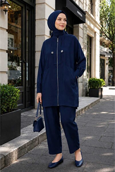 Puane Women's Comfortable Fit Zippered High Collar Soft Fabric Trousers Tunic...