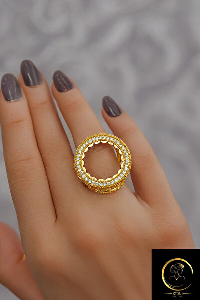 xtaki Quarter Gold Plated Ring, Quarter Ring, Quarter Adjustable Stone-Encrus...
