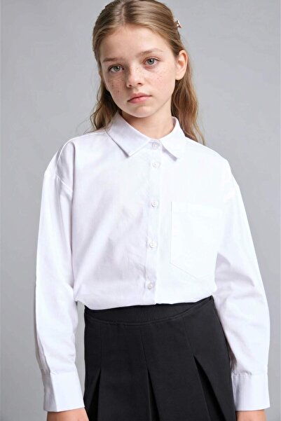 DeFacto 100% Cotton Regular Fit Oxford Long Sleeve White Shirt Girls H9657A826Au