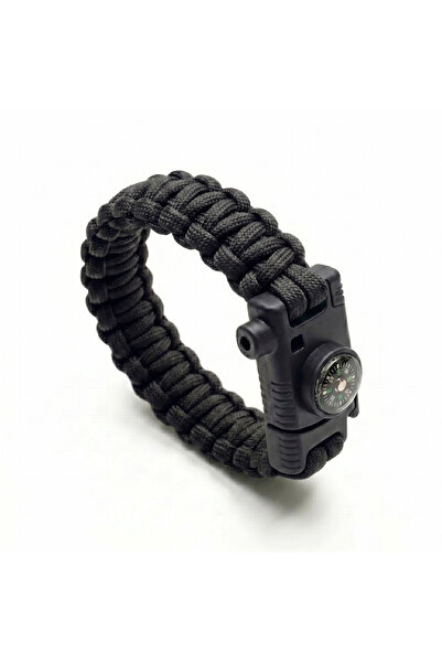 Alpin Paracord 550 Siyah Survival Bileklik – Entegre Pusulalı, Magnezyum Ateş...