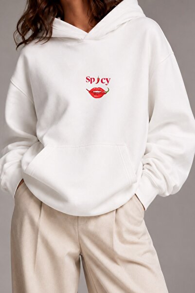 The Champ Clothing Women's Oversize Sweatshirt Hoodie Spicy Mood White – Hood...