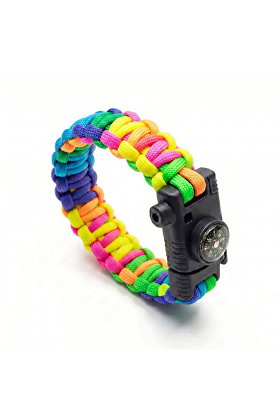 Alpin Paracord 550 Gökkuşağı Rengi Survival Bileklik – Entegre Pusulalı, Magn...