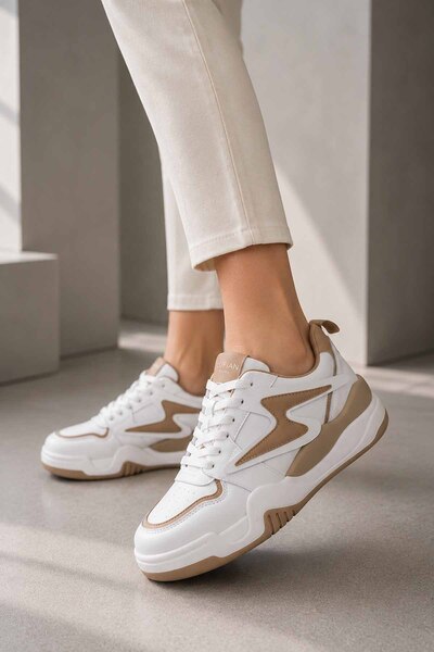 Lufian Women's White - Beige Sneaker Casual Sports Shoes Thick Sole Casual Wa...