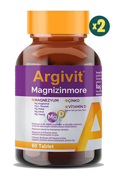 Argivit Magnizinmore Magnezyum Çinko ve Vitamin D İçeren Takviye Edici Gıda 6...