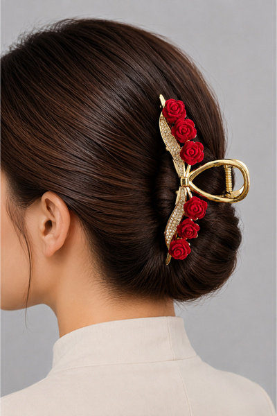 THE Steel Women's Stoned Red Floral Gold Vip Latch Buckle