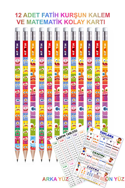 Fatih 12 Pieces of Erasable Pencil and Math Easy Card