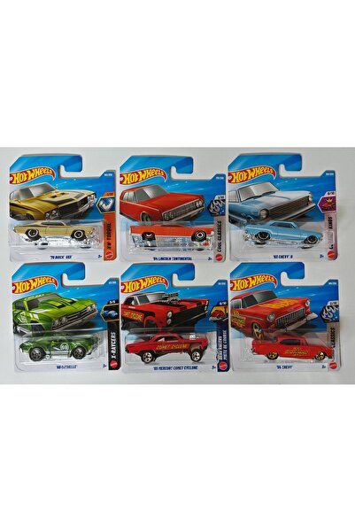 HOT WHEELS 6'lı Araba Seti - 6 Farklı Model - Buick / Lincoln / 63 Chevy / Ch...