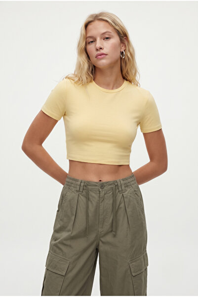 Ritnice Women's New Serra 100% Cotton Butter Yellow Crop Top