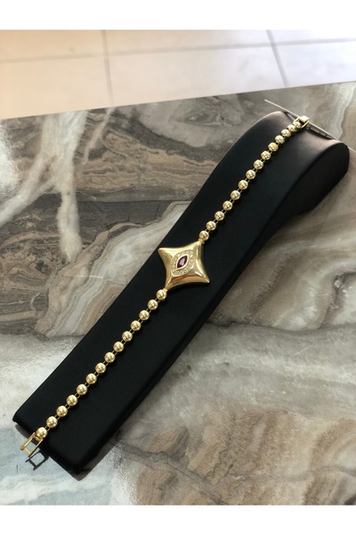 VLDORO D'Oro Steel Ruby Red Stone Star Motif Row Ball Women's Bracelet