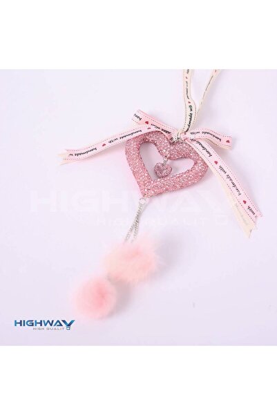HIGHWAY زينة مرآة السيارة الفاخرة على شكل قلب من الكريستال الوردي - حلية سيار...
