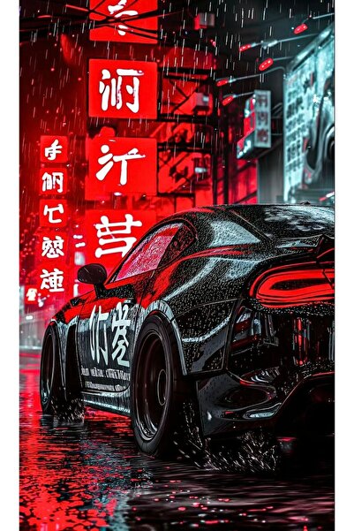 ÖZ DİGİTAL Neon Tokyo JDM Spor Araba Poster – Cyberpunk Yağmurlu Şehir Duvar ...