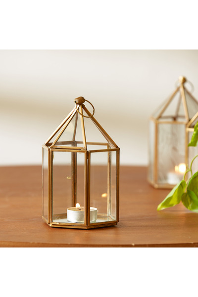 Generic Uniglow Glass Lantern Color: Gold/Clear