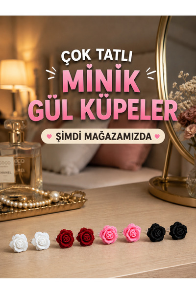 B2 Studio Gül Figürlü Mini Küpe Seti 4 Çift – Pembe, Kırmızı, Beyaz ve Siyah ...