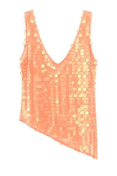 elif teke Asymmetrical Cut Sequined Blouse Salmon