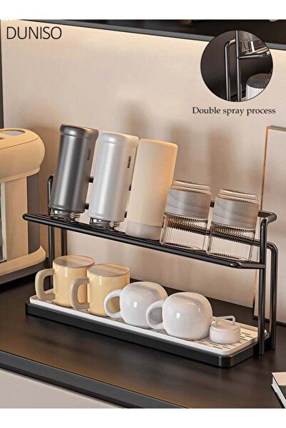 DUNISO Black Double-Layer Dish Drying Rack with Drain Tray, Multi-Functional ...