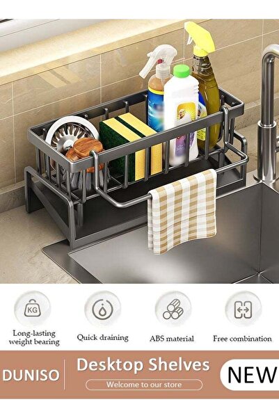 DUNISO Dish Drying Rack with Self-Draining Drainage Tray, Sponge Holder, Larg...
