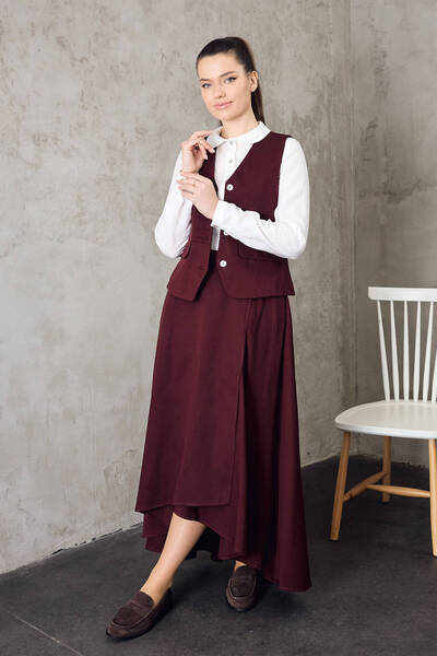 SadeKal Mira - Bordo Pamuk Gabardin Anvelop Etek