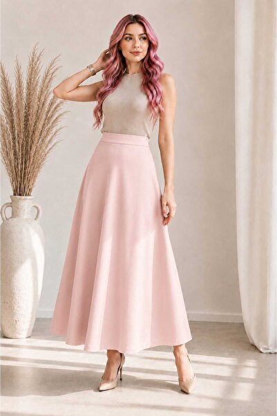 CATSPY Women's Pink Knitted Scuba Crepe Casual Skirt Length:94-95Cm