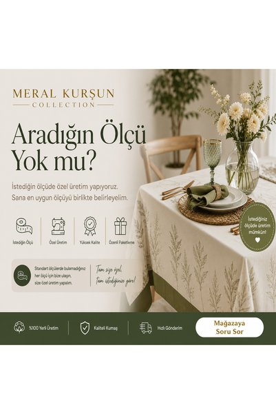 Meral Kurşun Collection Cream Round Tablecloth |   Liquid Proof |   Linen |   Custom Size |   Oeko-Tex ®   Certificate |   65% Cotton 35% Polyester