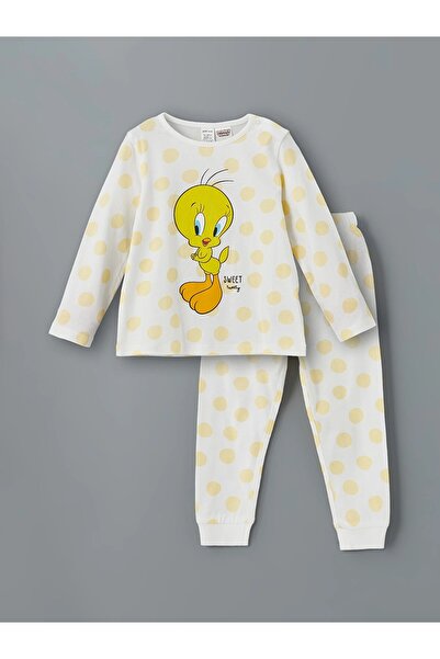 LC Waikiki Lcw Baby Ecru Tweety Printed Girls' Pajama Set