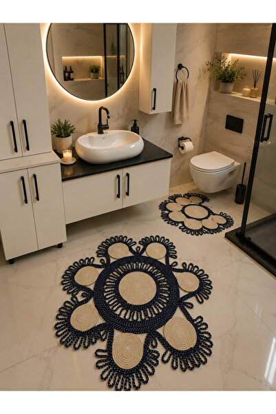 Jüt hasır büyük boy 2’li banyo paspas takımı 100x100, 80x80