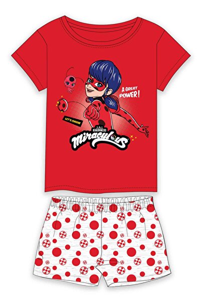 Miraculous Pijama de vară roșie 6-11 ani cu print flexibil, bluză 100% bumbac