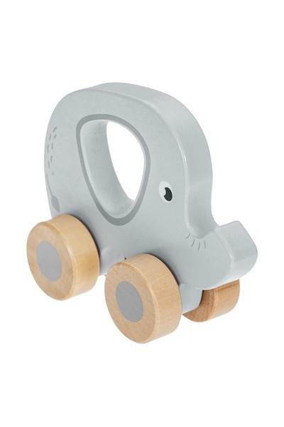 OEM Mașinuță de împins din lemn, gri, în formă de elefant, cu 4 roți - 10.5x1...