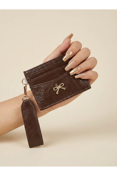 Çanta Trend 7-Compartment Women's Shiny Faux Leather Card Holder with Bow Det...
