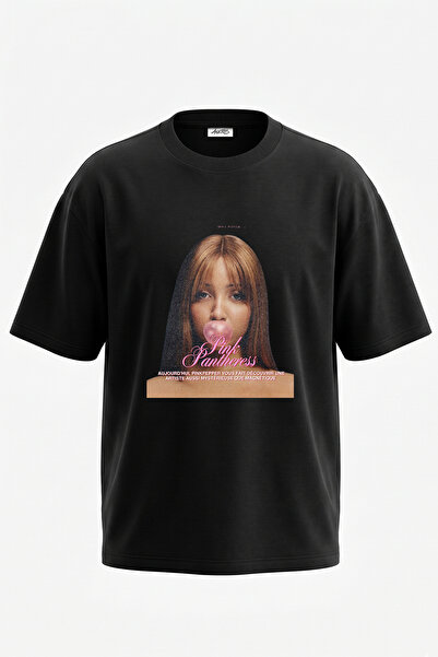 Anetos Pinkpantheress_2 Design Printed Oversize Black T-Shirt
