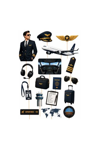DecoParty Set de decorațiuni pentru tort – Tematică Pilot de Avion, 17 Piese,...
