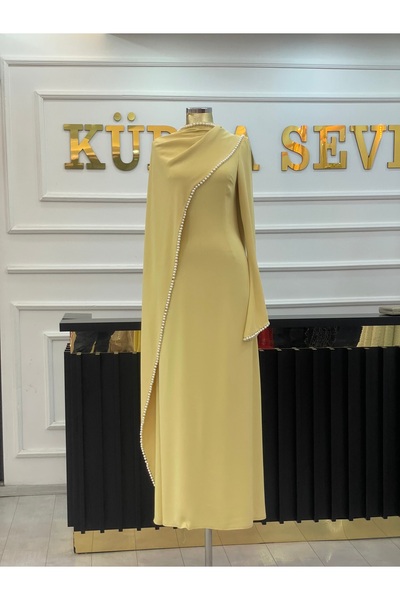 bykubraseven Kadın İnci Detaylı Pelerinli Uzun Abiye Elbise Kişiye Özel Dikim...