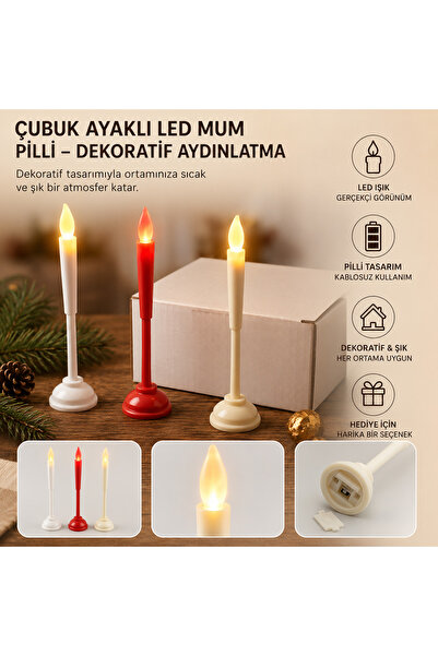 Genel Markalar Çubuklu ayaklı LED mum pil ile çalışır 1 adet