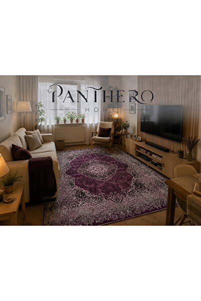 Panthero Home Mor Mürdüm Klasik Madalyon Desenli Kaymaz Taban Süngerli Yıkana...
