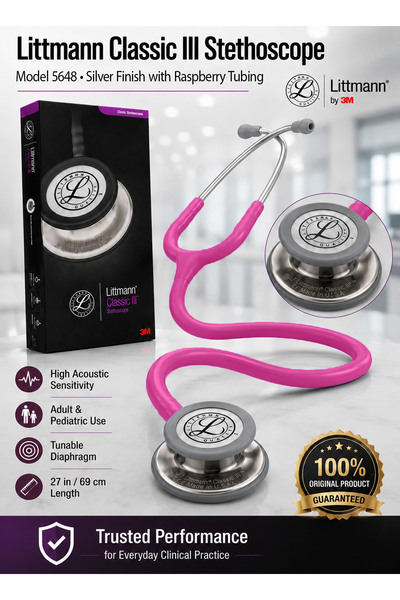 3M Littmann Classic III Monitoring Stethoscope Model 5648 Silver-Finish Dual-...