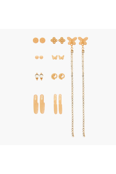 Lifestyle Pack of 9 Gold Tone Earrings with Pushback closure