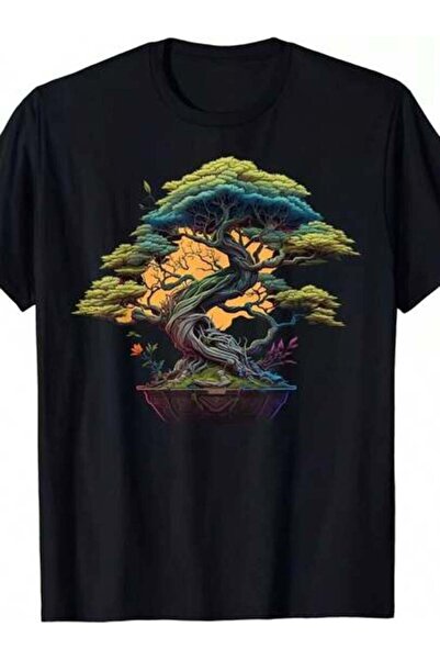 KYMC07 & Tree T-Shirt Black With Multi-Color Bonsai Print (///) Breathable Lo...