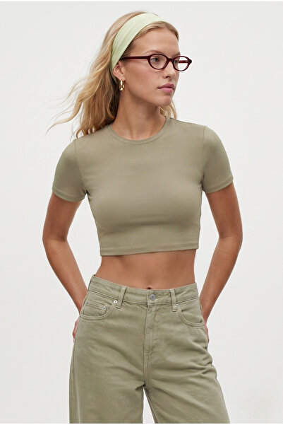Ritnice Women's New Serra 100% Cotton Khaki Crop Top