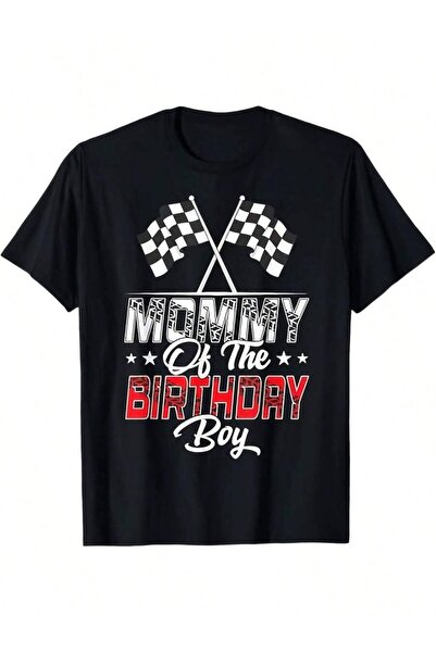 KYMC07 تي شيرت بطبعة جرافيك Mommy Of The Boy Racing - قطن أسود برقبة دائرية م...