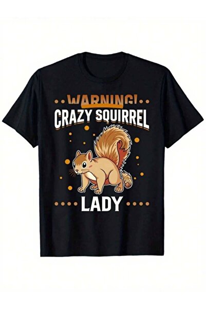 KYMC07 تي شيرت نسائي بنمط ممتع |   طباعة Warning Crazy Squirrel Lady، لون بيج...