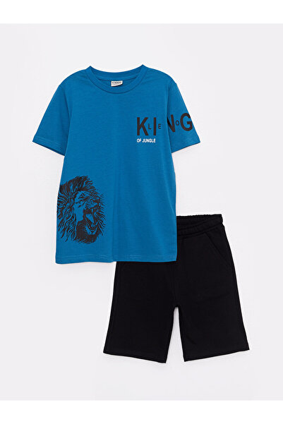 LC Waikiki Crew Neck Printed Short Sleeve Boys' T-Shirt and Shorts